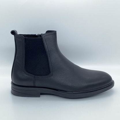 Black Leather Chelsea Boot with Elastic Panel