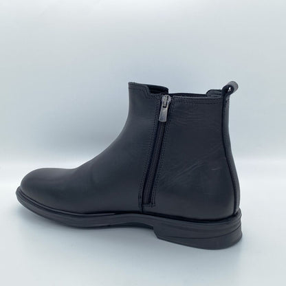 Black Leather Chelsea Boot with Elastic Panel
