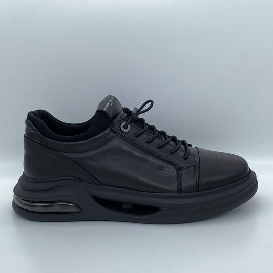 Black Leather Sneaker with Cushion Sole