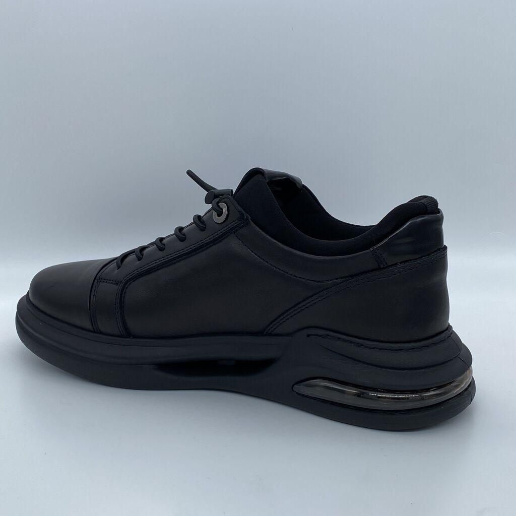Black Leather Sneaker with Cushion Sole