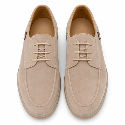 Taupe Suede Moccasin Shoes with Lace-Up Design