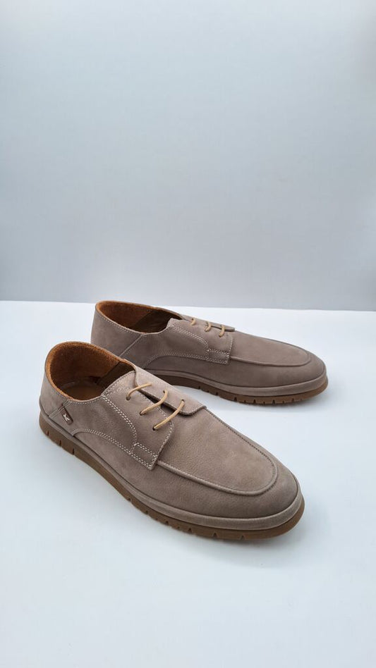 Taupe Suede Moccasin Shoes with Lace-Up Design