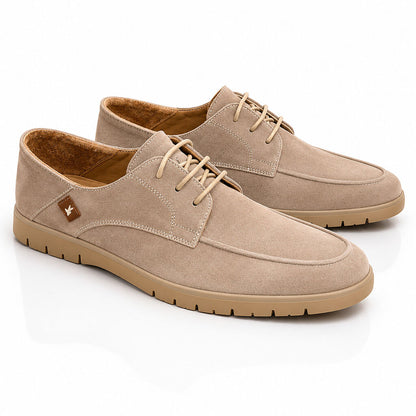 Taupe Suede Moccasin Shoes with Lace-Up Design
