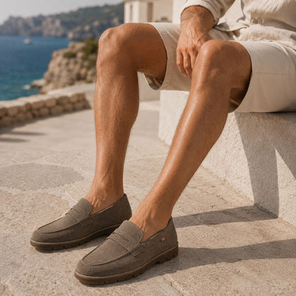 Khaki Textured Loafers with Classic Design
