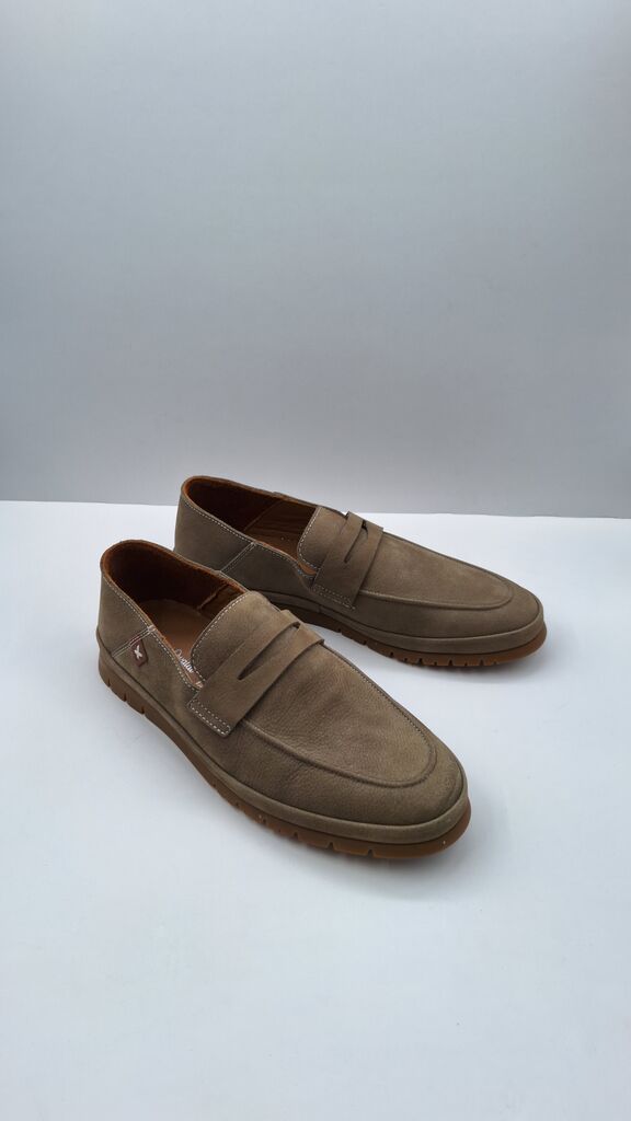Khaki Textured Loafers with Classic Design