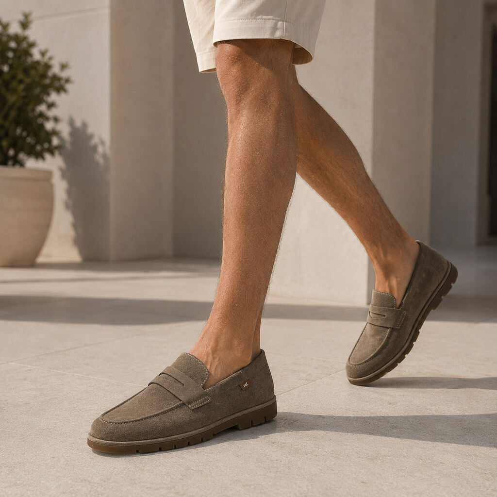 Khaki Textured Loafers with Classic Design