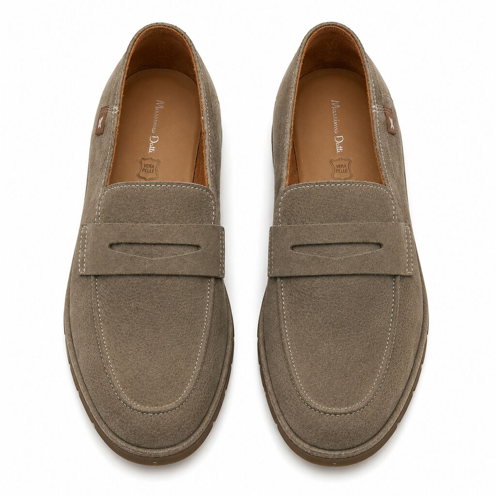 Khaki Textured Loafers with Classic Design
