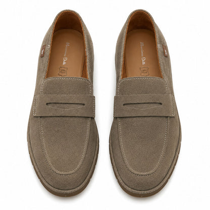 Khaki Textured Loafers with Classic Design