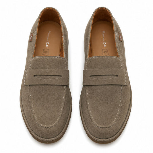 Khaki Textured Loafers with Classic Design