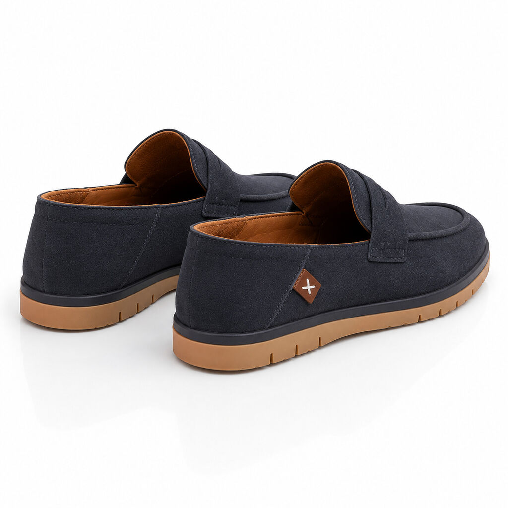 Navy Textured Loafers with Classic Penny Strap