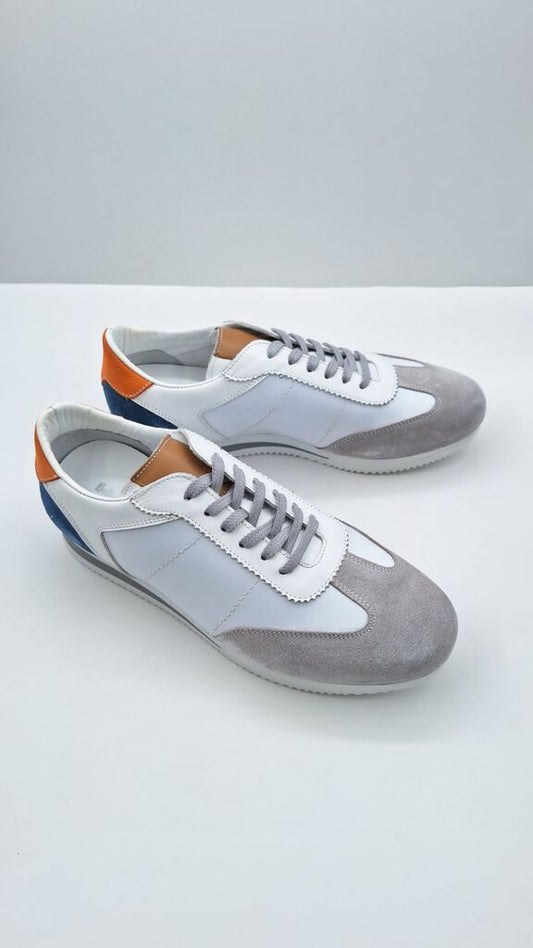 White Suede Trim Sneakers with Multicolor Accents