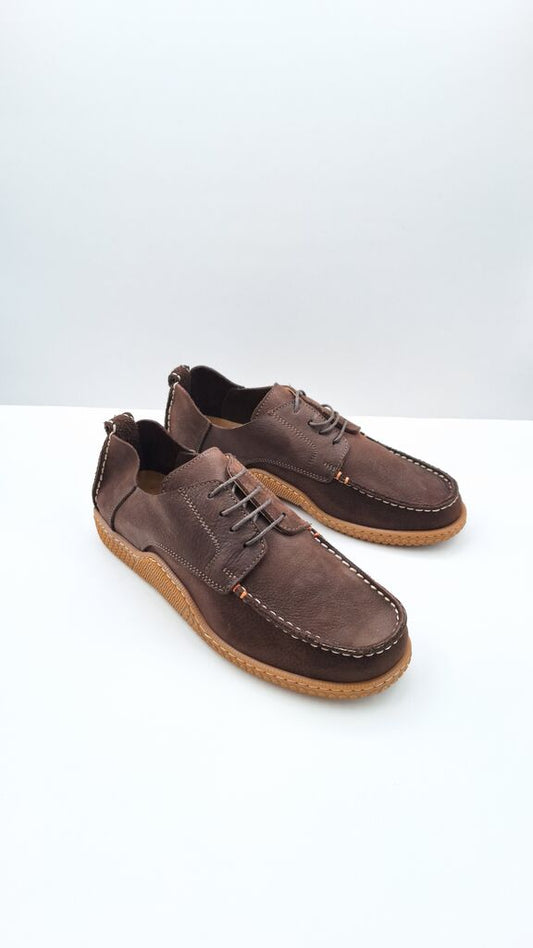 Brown Suede Lace-Up Shoes with Stitched Detail