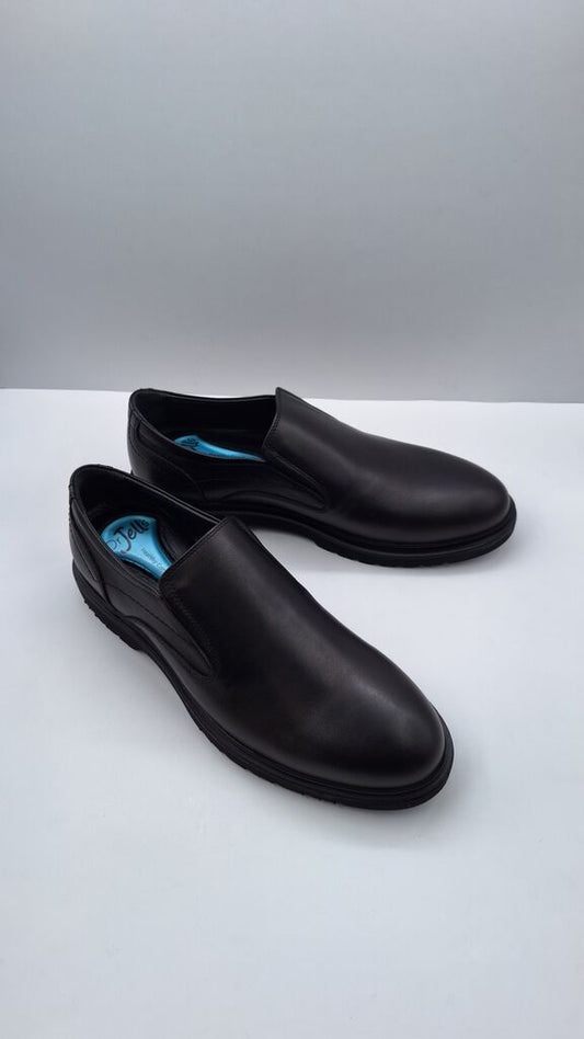Black Slip-On Leather Shoes with Comfort Insole