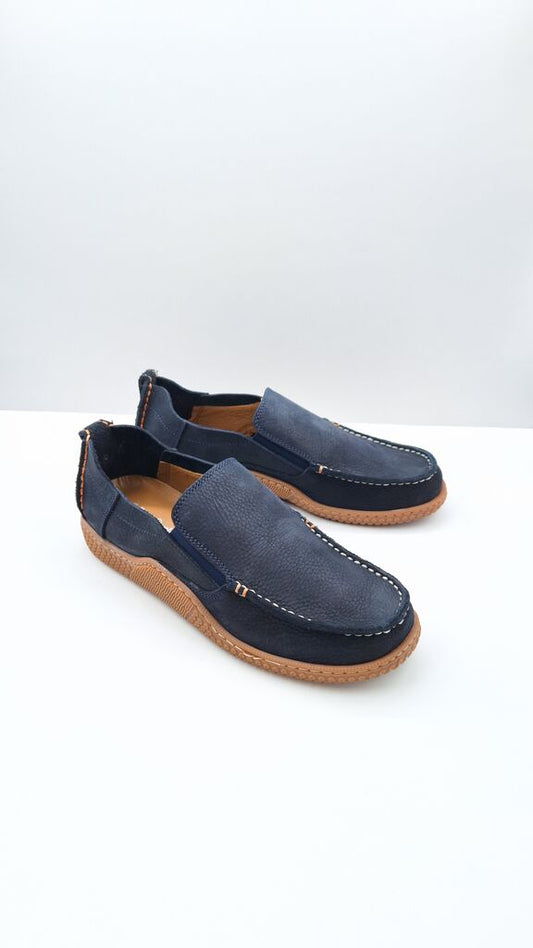 Navy Textured Slip-On Shoes with Contrast Sole