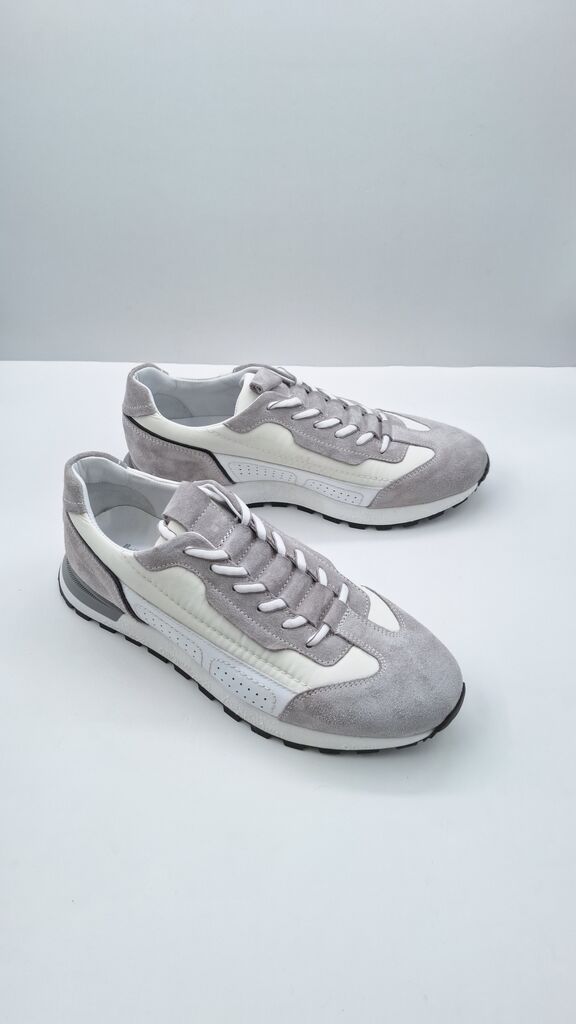 Gray Suede Sneakers with Lace-Up Closure