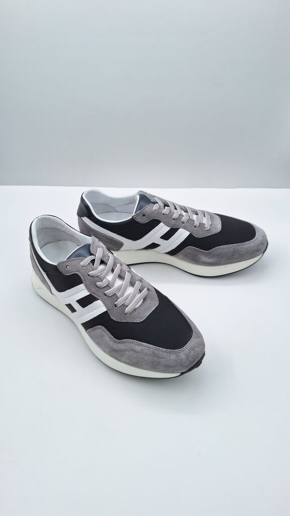 Gray Suede Low-Top Sneakers with Contrast Stripe
