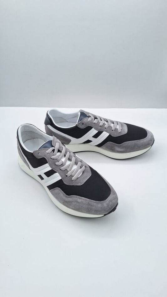 Gray Suede Low-Top Sneakers with Contrast Stripe