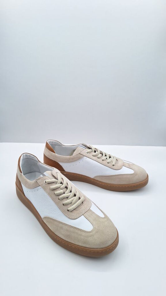 Beige Suede and White Leather Sneakers