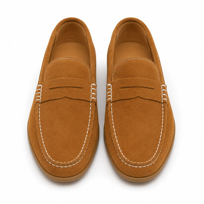 Brown Suede Loafers with Stitch Detailing