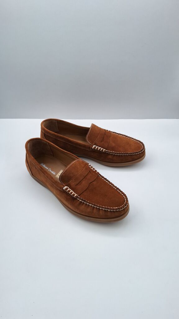 Brown Suede Loafers with Stitch Detailing