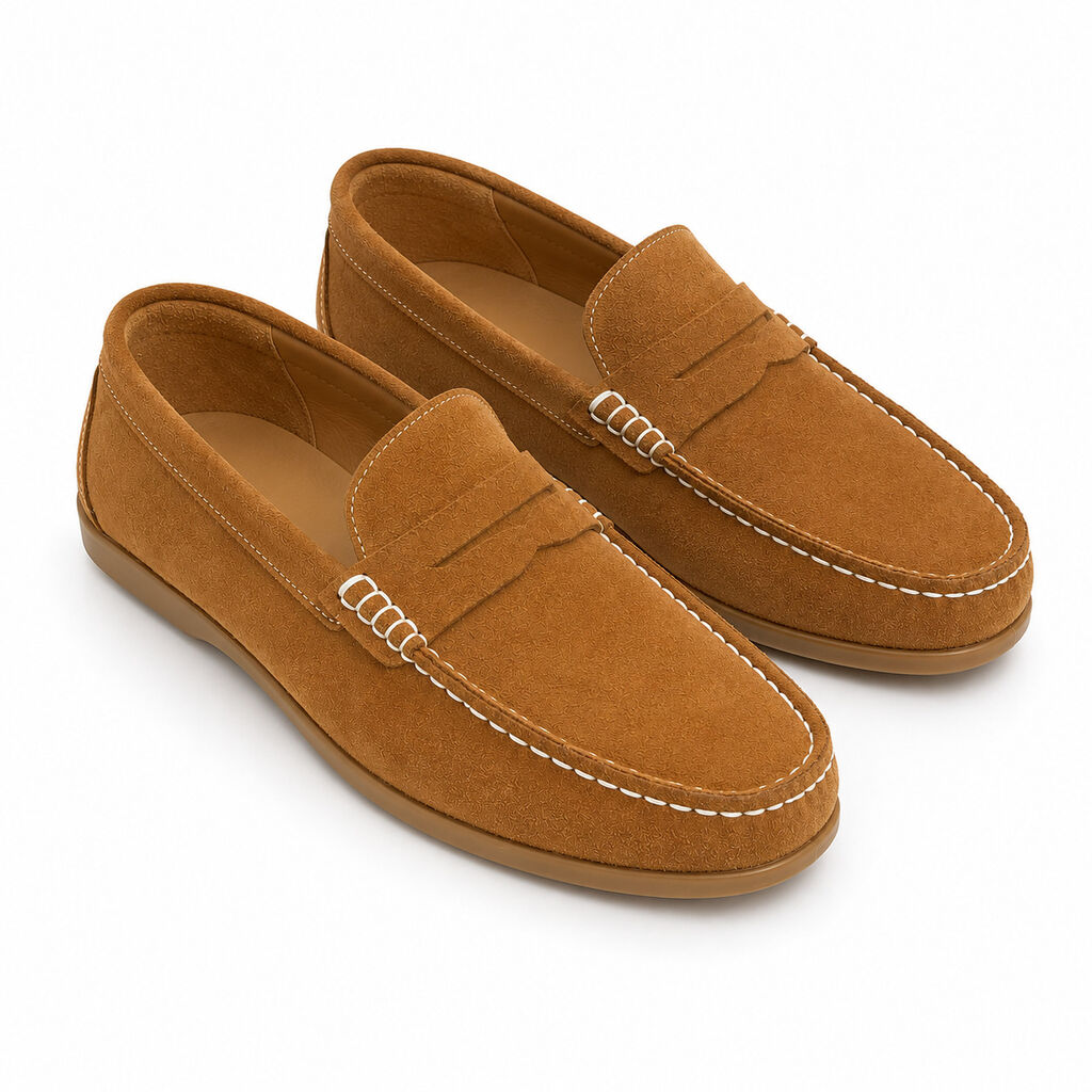 Brown Suede Loafers with Stitch Detailing