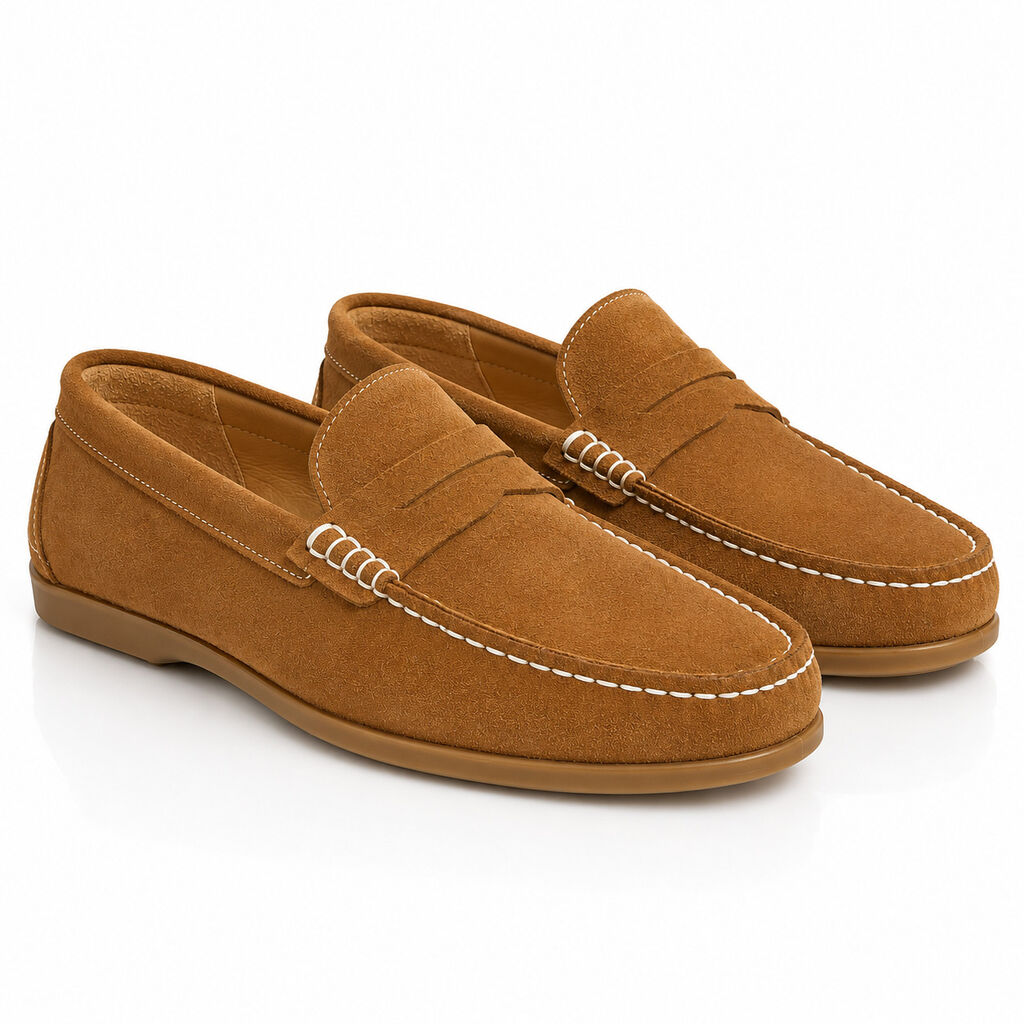 Brown Suede Loafers with Stitch Detailing