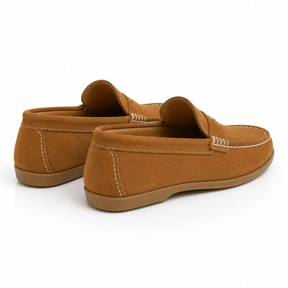 Brown Suede Loafers with Stitch Detailing