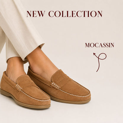 Brown Suede Loafers with Stitch Detailing