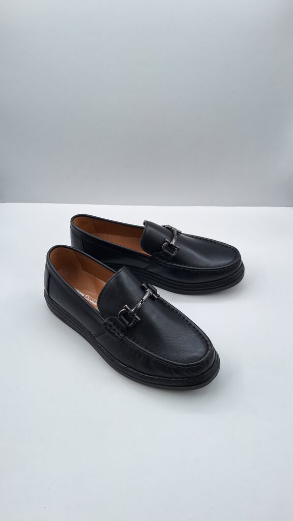 Black Leather Loafers with Metal Accent