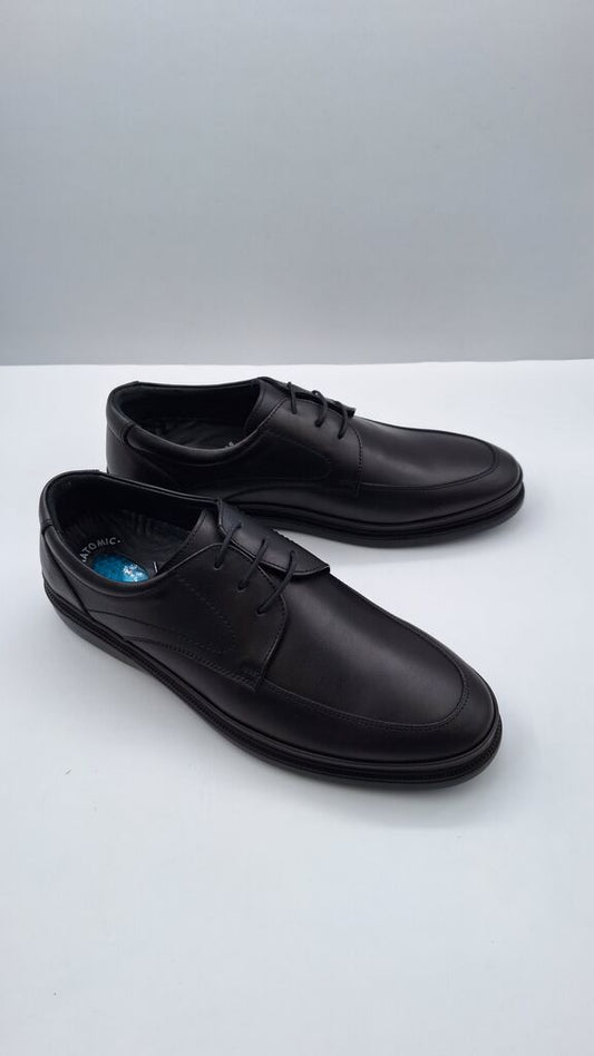 Black Leather Derby Shoes with Lace-Up Design