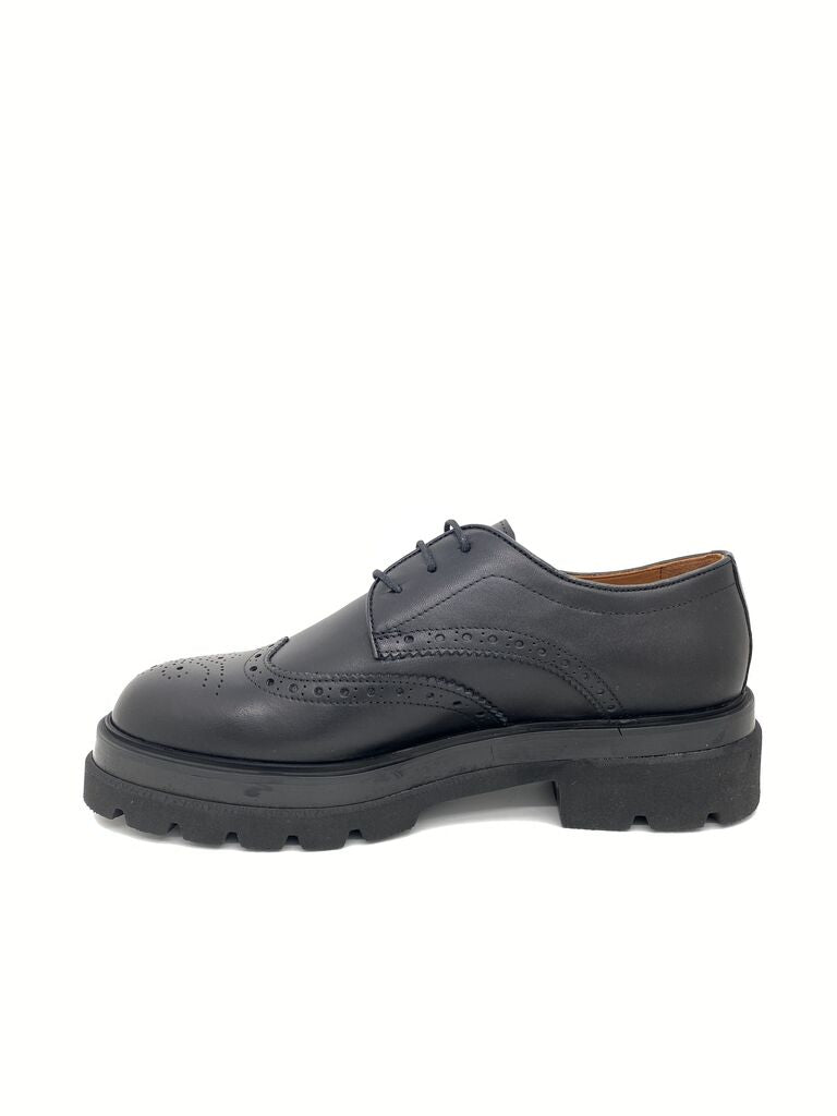 Black Brogue Leather Derby with Chunky Sole