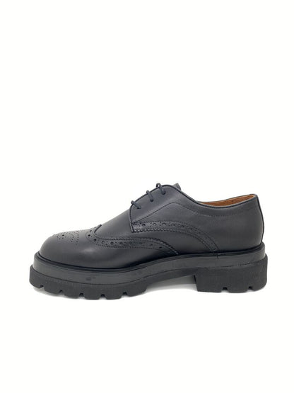 Black Brogue Leather Derby with Chunky Sole