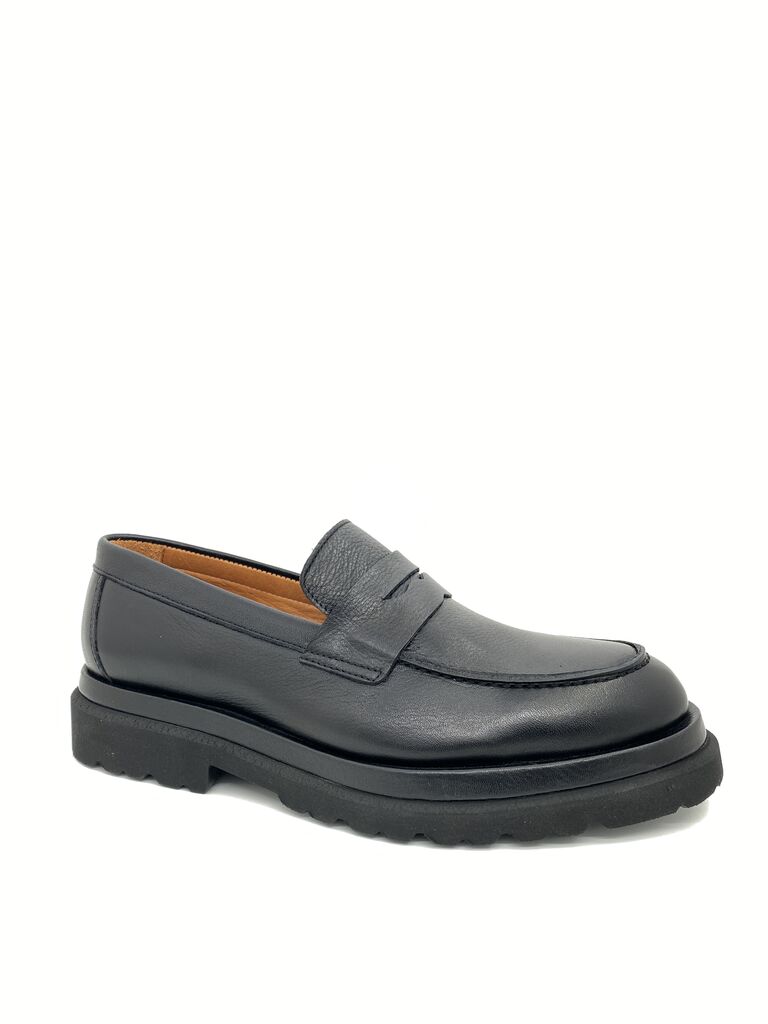 Black Leather Loafer with Chunky Sole