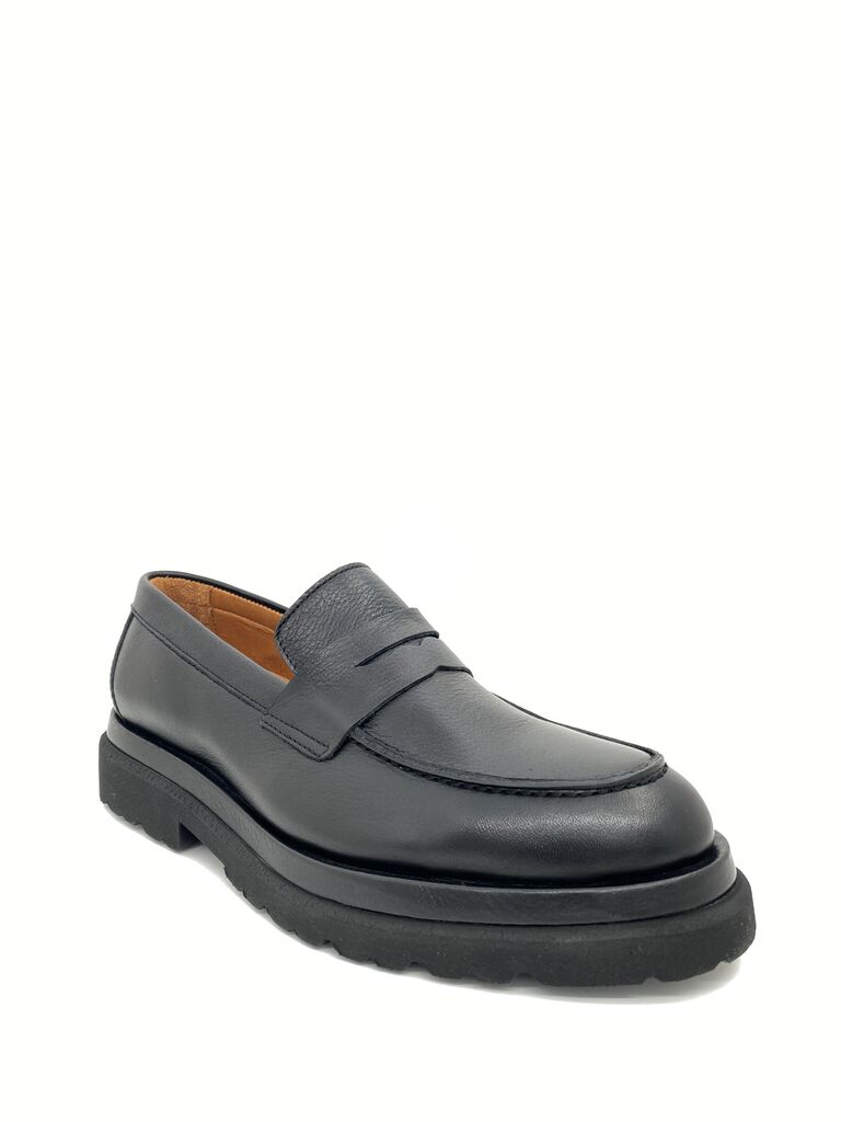 Black Leather Loafer with Chunky Sole