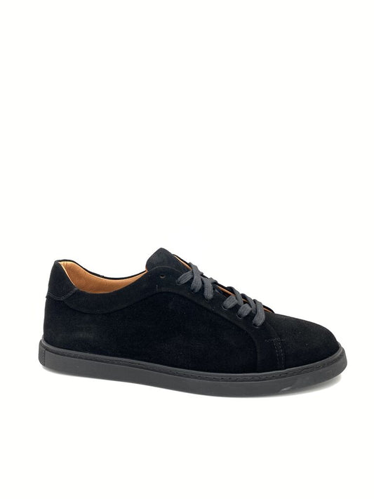 Black Suede Low-Top Sneakers with Lace-Up Closure