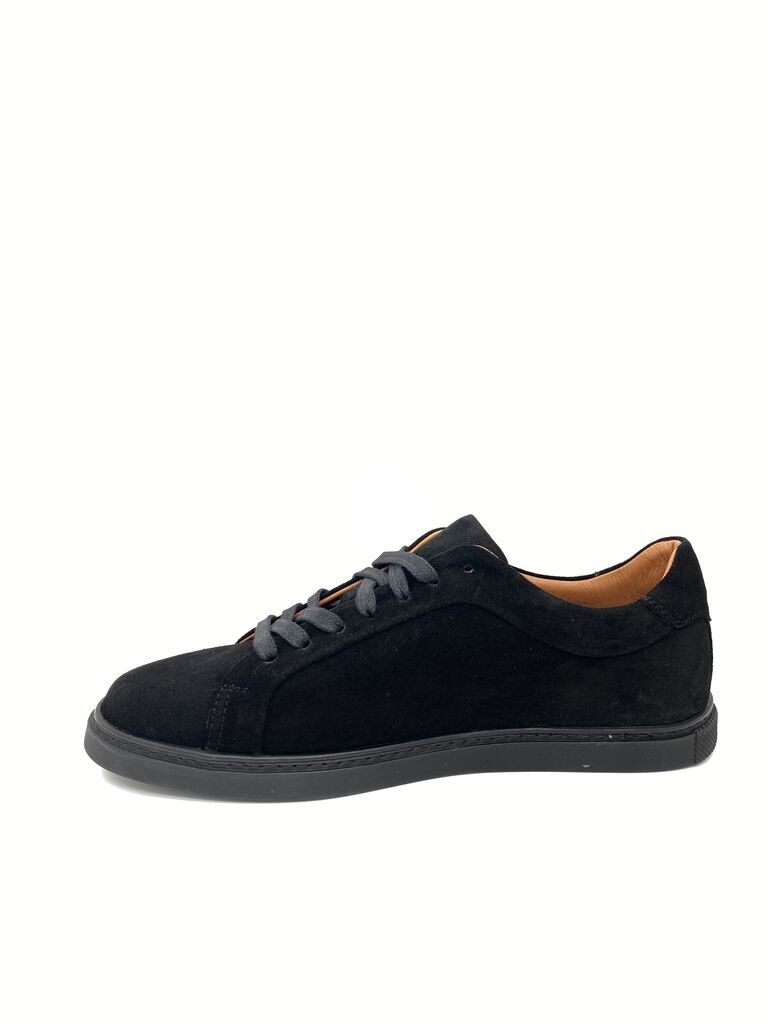 Black Suede Low-Top Sneakers with Lace-Up Closure
