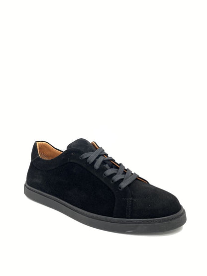 Black Suede Low-Top Sneakers with Lace-Up Closure