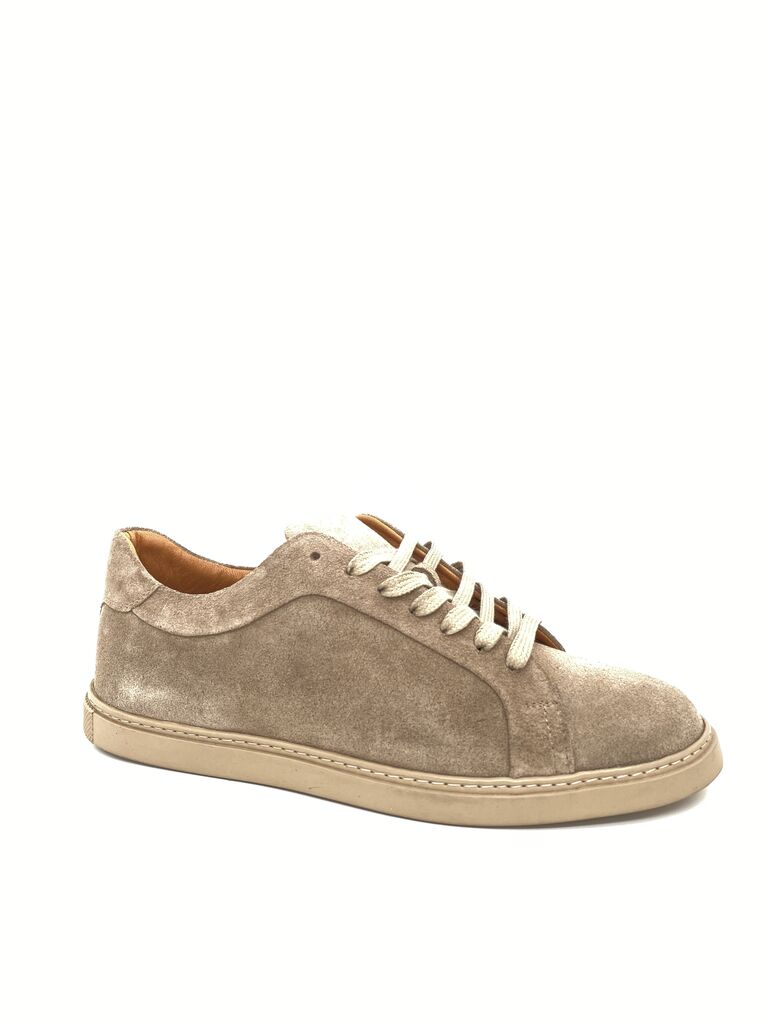 Sand Suede Low-Top Sneaker with Lace Closure
