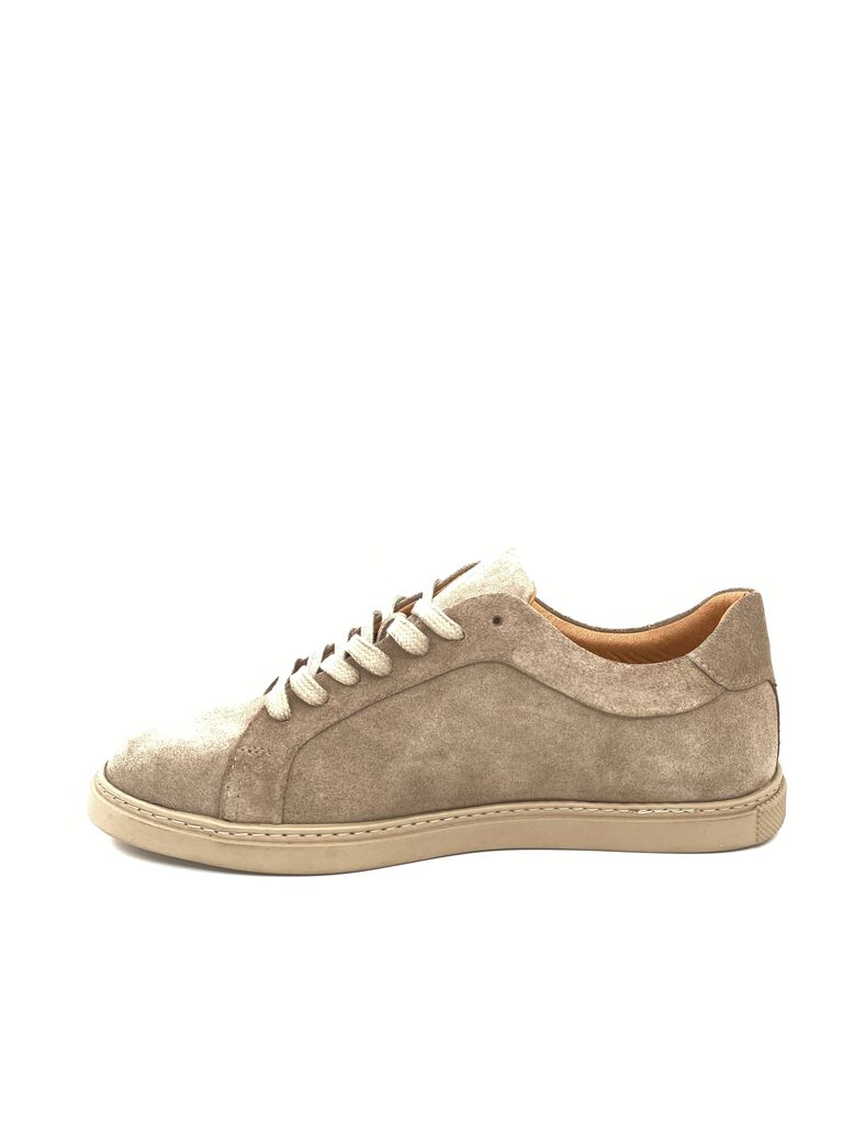 Sand Suede Low-Top Sneaker with Lace Closure