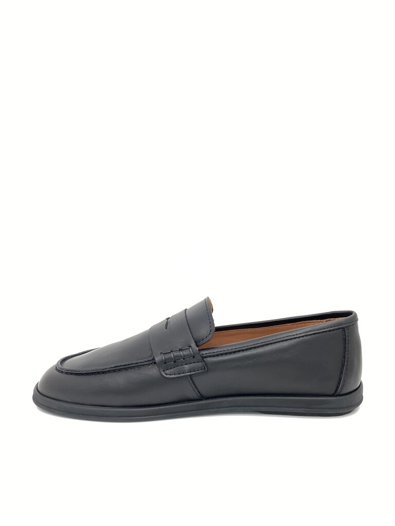 Black Leather Loafers with Penny Strap Detail
