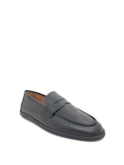 Black Leather Loafers with Penny Strap Detail
