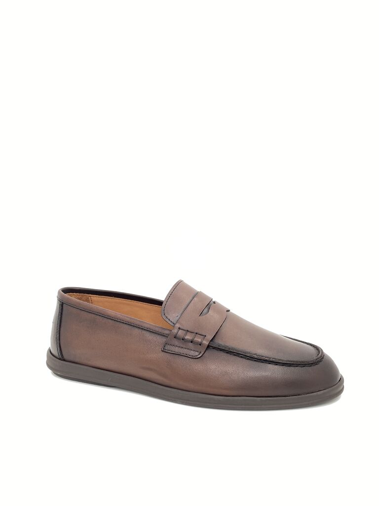 Brown Leather Loafer with Classic Stitching