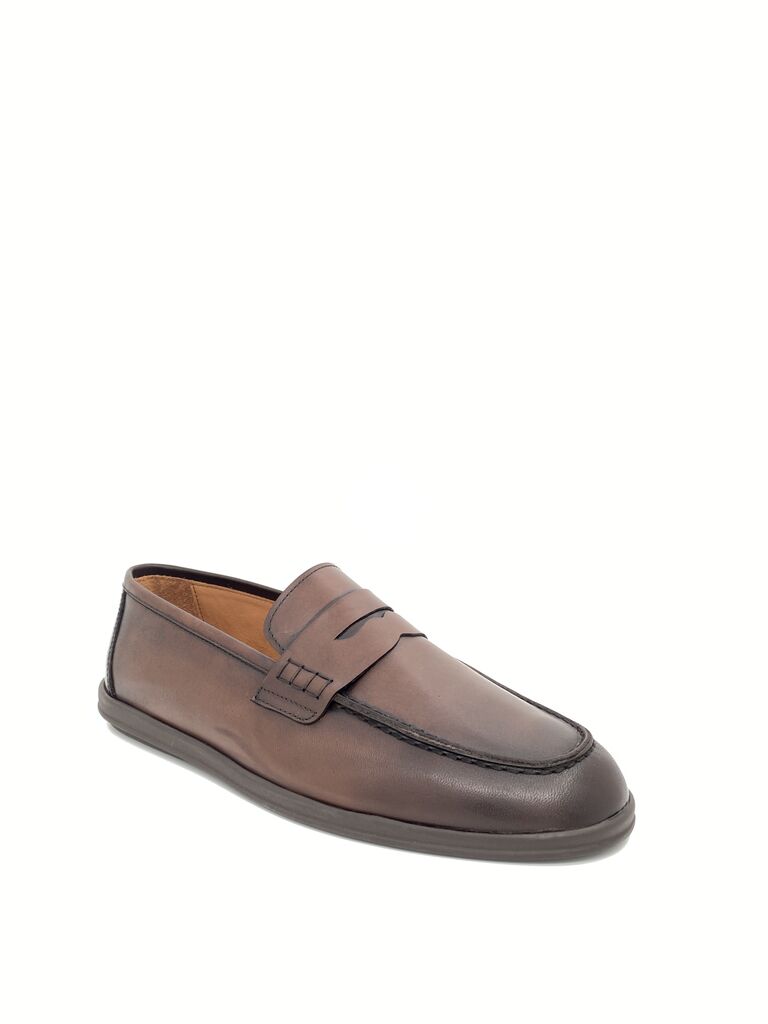 Brown Leather Loafer with Classic Stitching