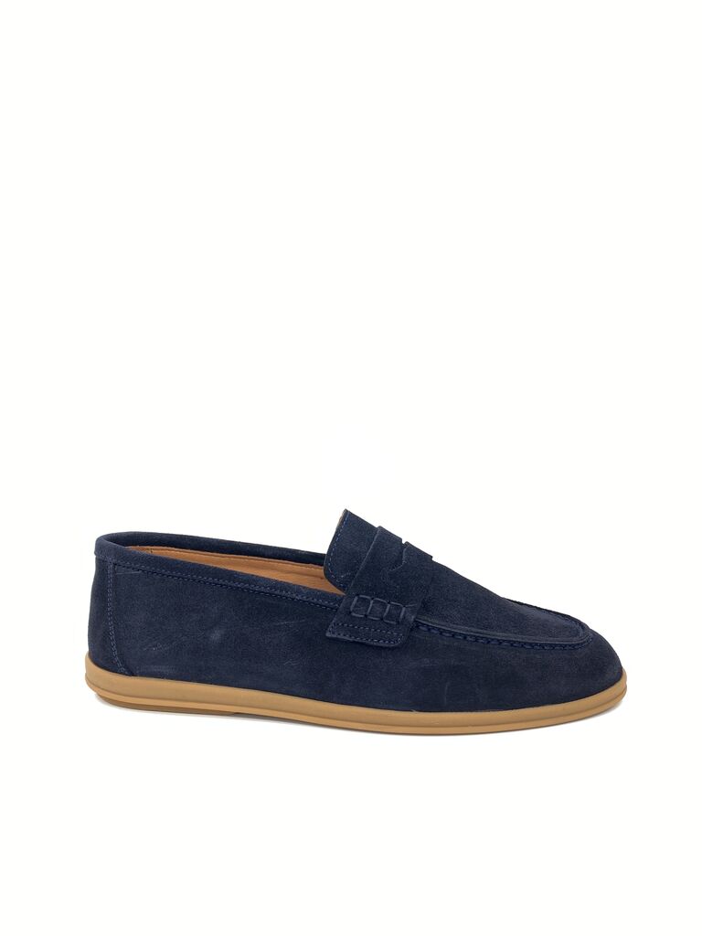 Navy Suede Loafers with Rubber Sole