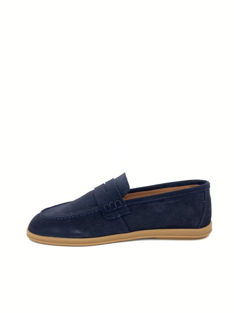 Navy Suede Loafers with Rubber Sole