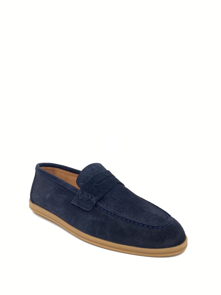 Navy Suede Loafers with Rubber Sole