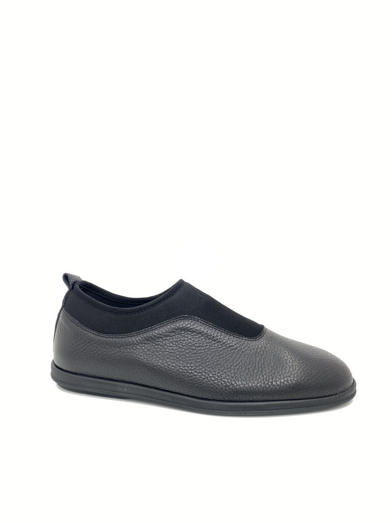 Black Textured Slip-On Shoes with Elastic Upper