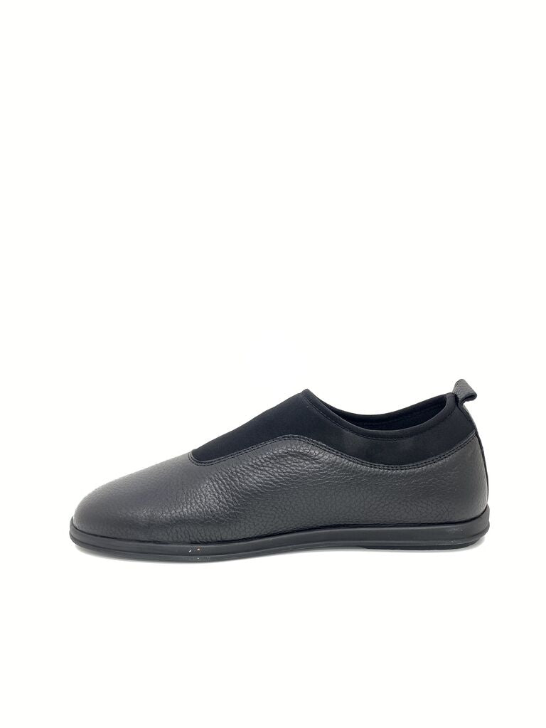 Black Textured Slip-On Shoes with Elastic Upper