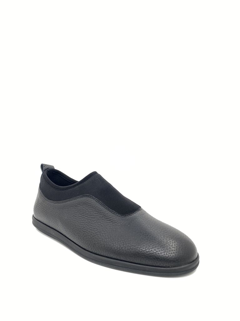 Black Textured Slip-On Shoes with Elastic Upper