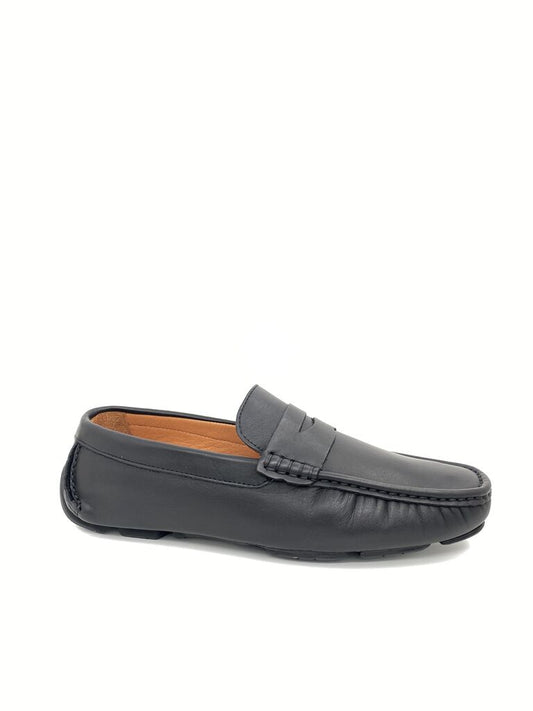 Black Leather Loafers with Classic Penny Strap